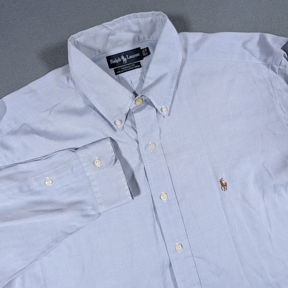 Ralph Lauren Button Down Shirt Mens 17-34 Light Blue Yarmouth Pinpoint Oxford